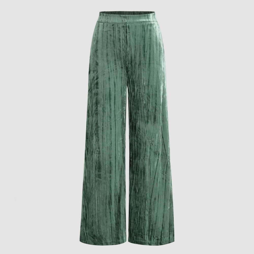 Velvet green wide leg trousers